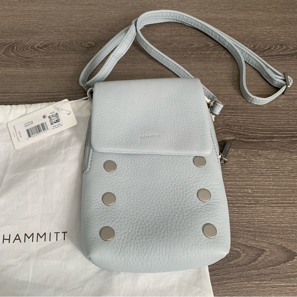 Hammitt VIP Mini Mobile Leather Crossbody Handbag Bluebird Light Blue Gray - Picture 7 of 13